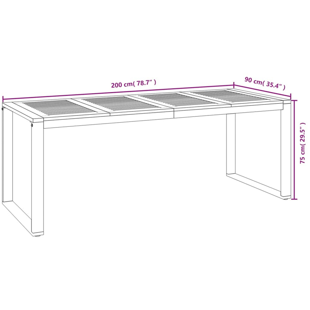 vidaXL Brown and Black Solid Wood Acacia Garden Table 200cm Image 8