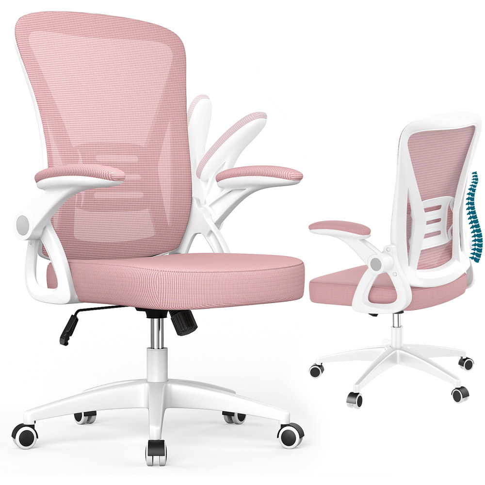 Rattrix Pink Office Chair with Flip-Up Armrest and Lumbar Support Image 2