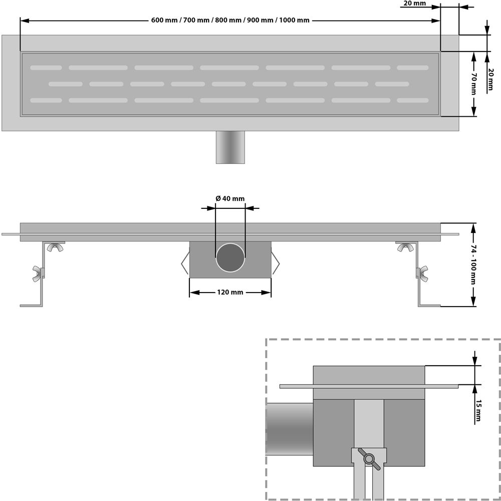 tectake Stainless Steel Linear Shape Shower Drain with Odour Stop and Hair Strainer 60cm Image 7