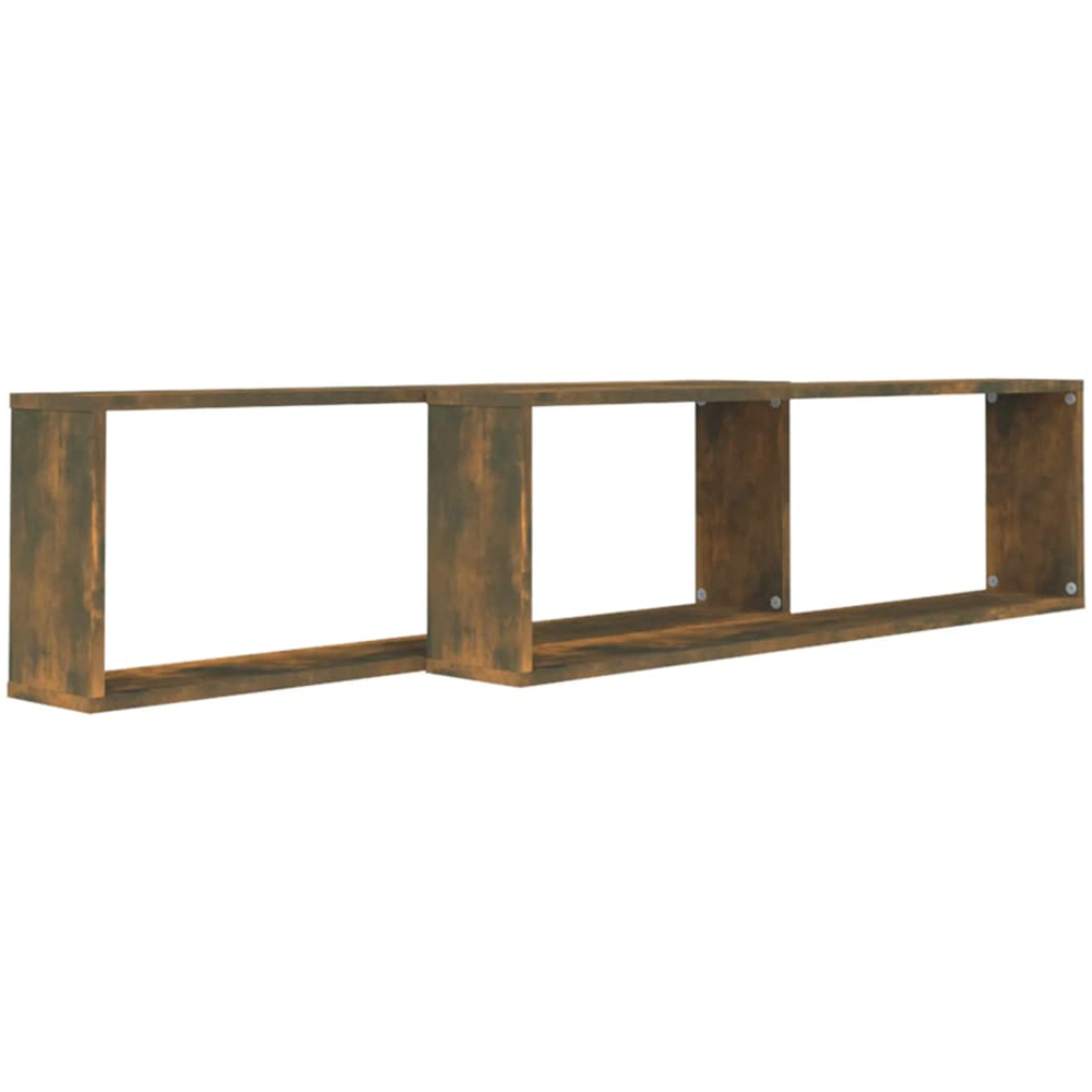 vidaXL 100cm Set of 2 Smoked Oak Cube Floating Wall Shelf Image 3