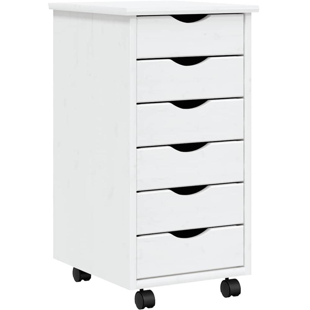 vidaXL Moss 6 Drawer White Solid Pine Wood Rolling Cabinet Image 2
