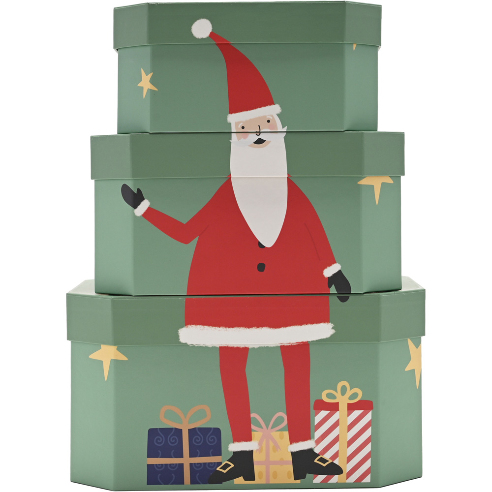 The Christmas Gift Co Green Santa Stacking Box Set 3 Piece Image 1