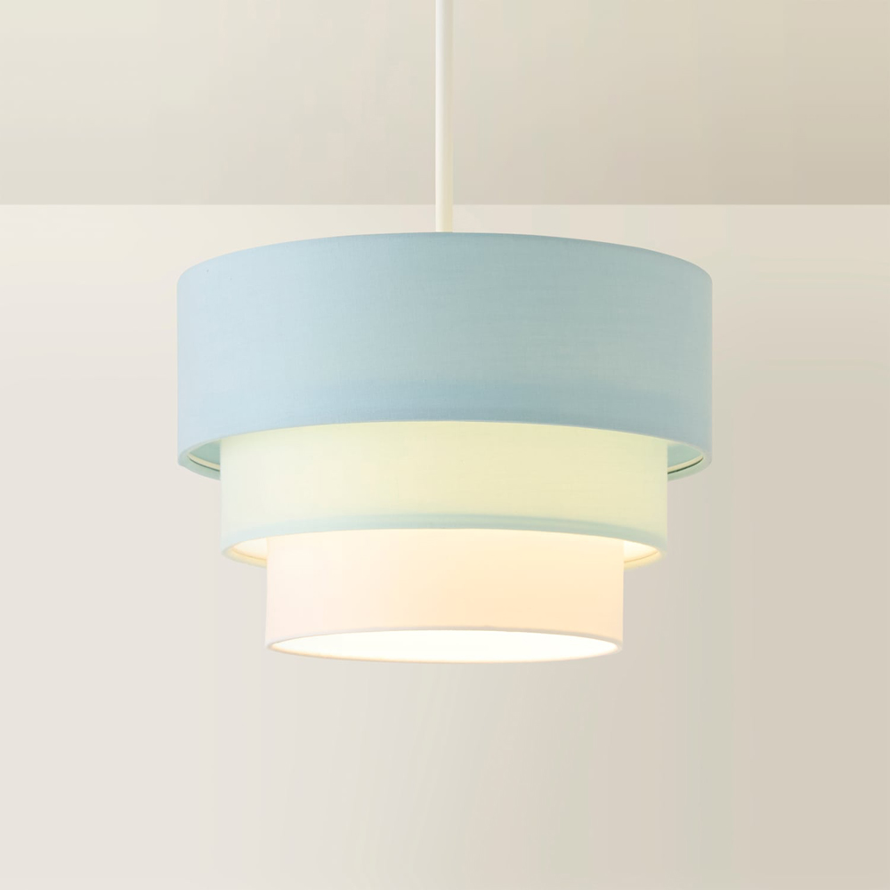 ValueLights Aztec 3 Tier Duck Egg Blue Fabric Easy Fit Ceiling Pendant Lamp Shade 30cm Image 3