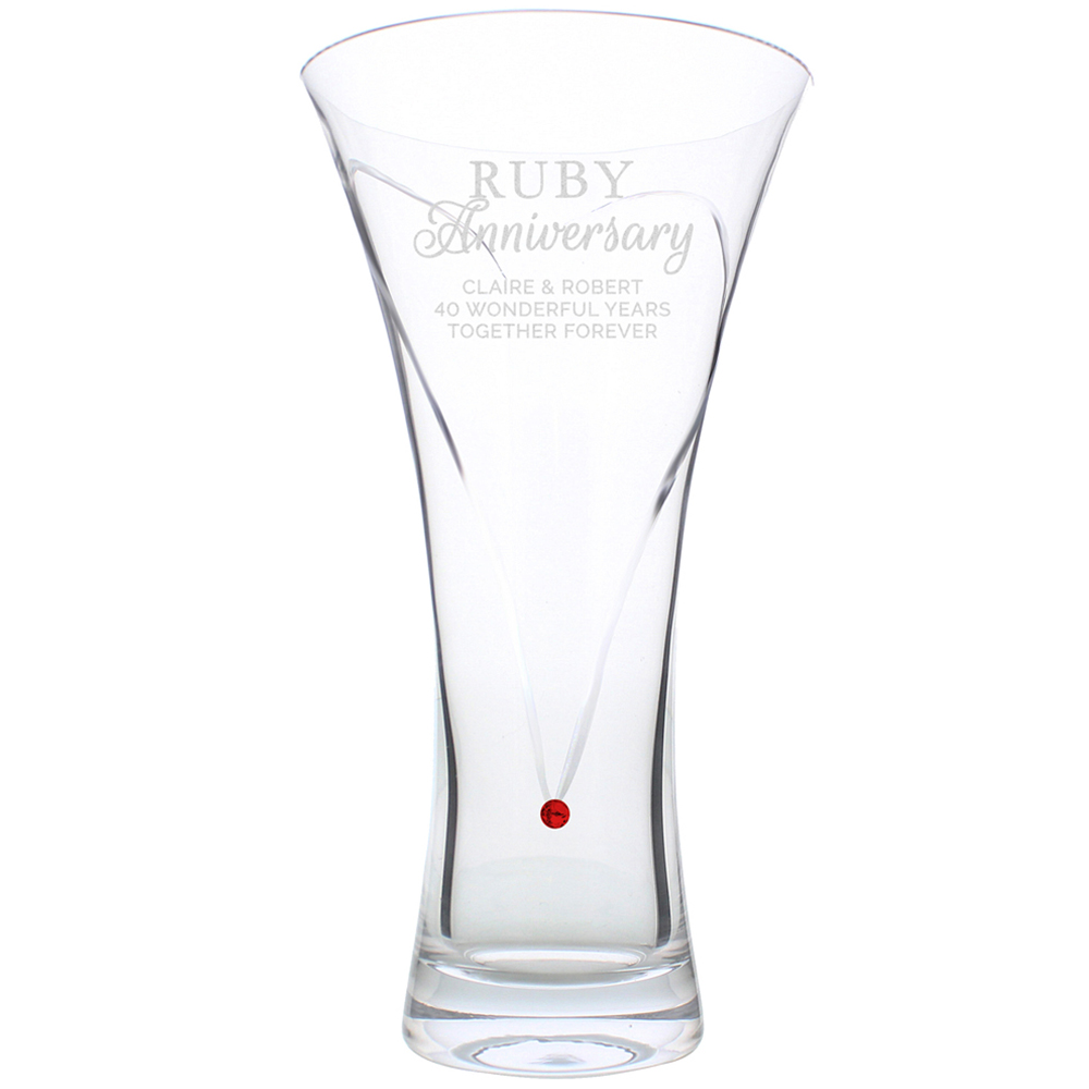 Personalised Memento Personalised Ruby Anniversary Large Hand Cut Diamante Heart Vase Image 1