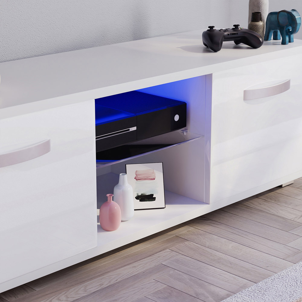 Vida Designs Cosmo 2 Door 2 Shelf White Small TV Unit with LED Image 4