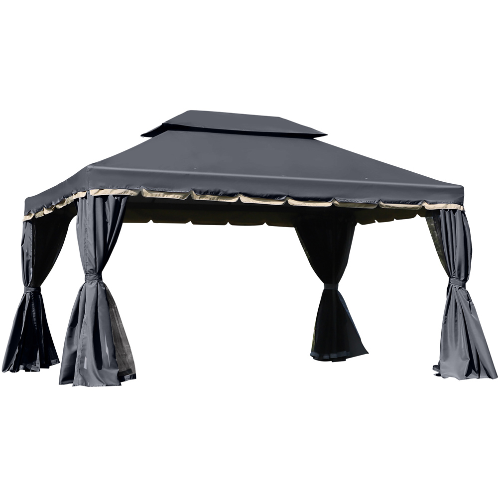 Outsunny 3 x 4m Black 2 Tier Roof Aluminium Garden Gazebo Image 2