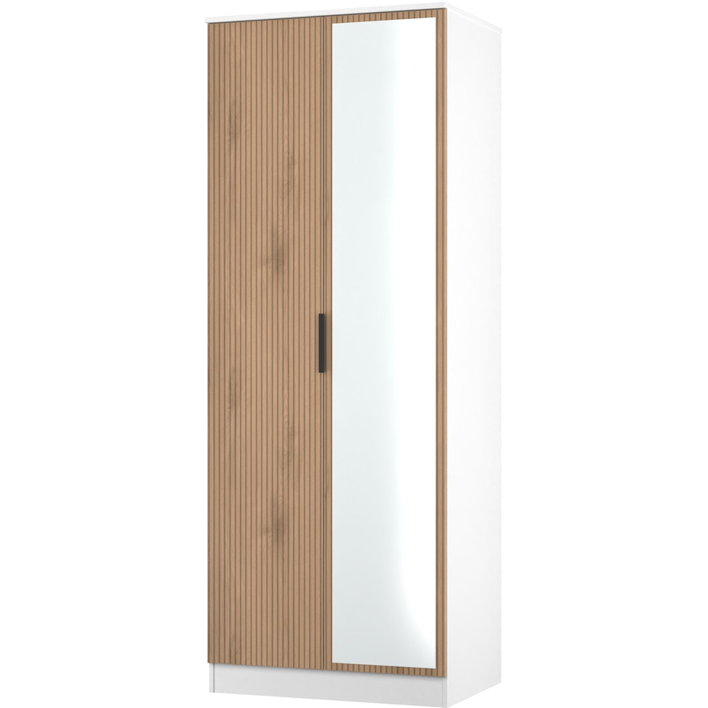 Crowndale Java 2 Door Slatt Effect and White Tall Mirrored Wardrobe Ready Assembled Image 4