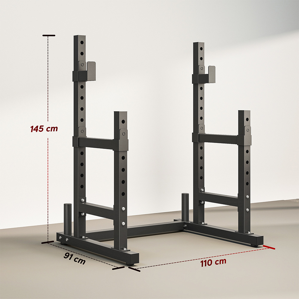 SPORTNOW Black Adjustable Barbell Squat Rack Image 3
