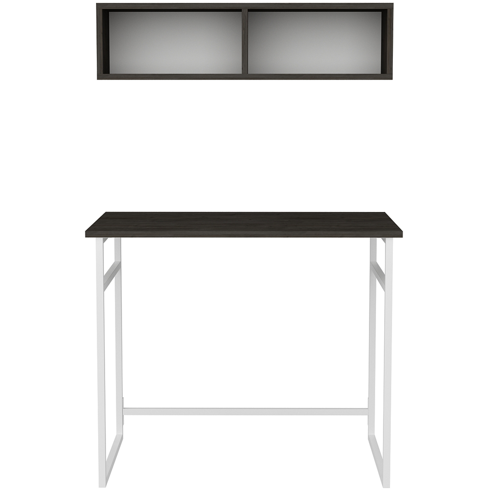 Decorotika Hussum Computer Desk with 2 Section Wall Shelf White Wenge Image 3