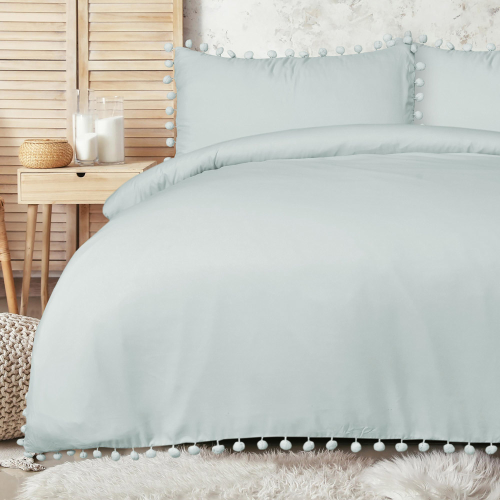 Smart Living King Size Duck Egg Pom Pom Duvet Cover Set Image 7