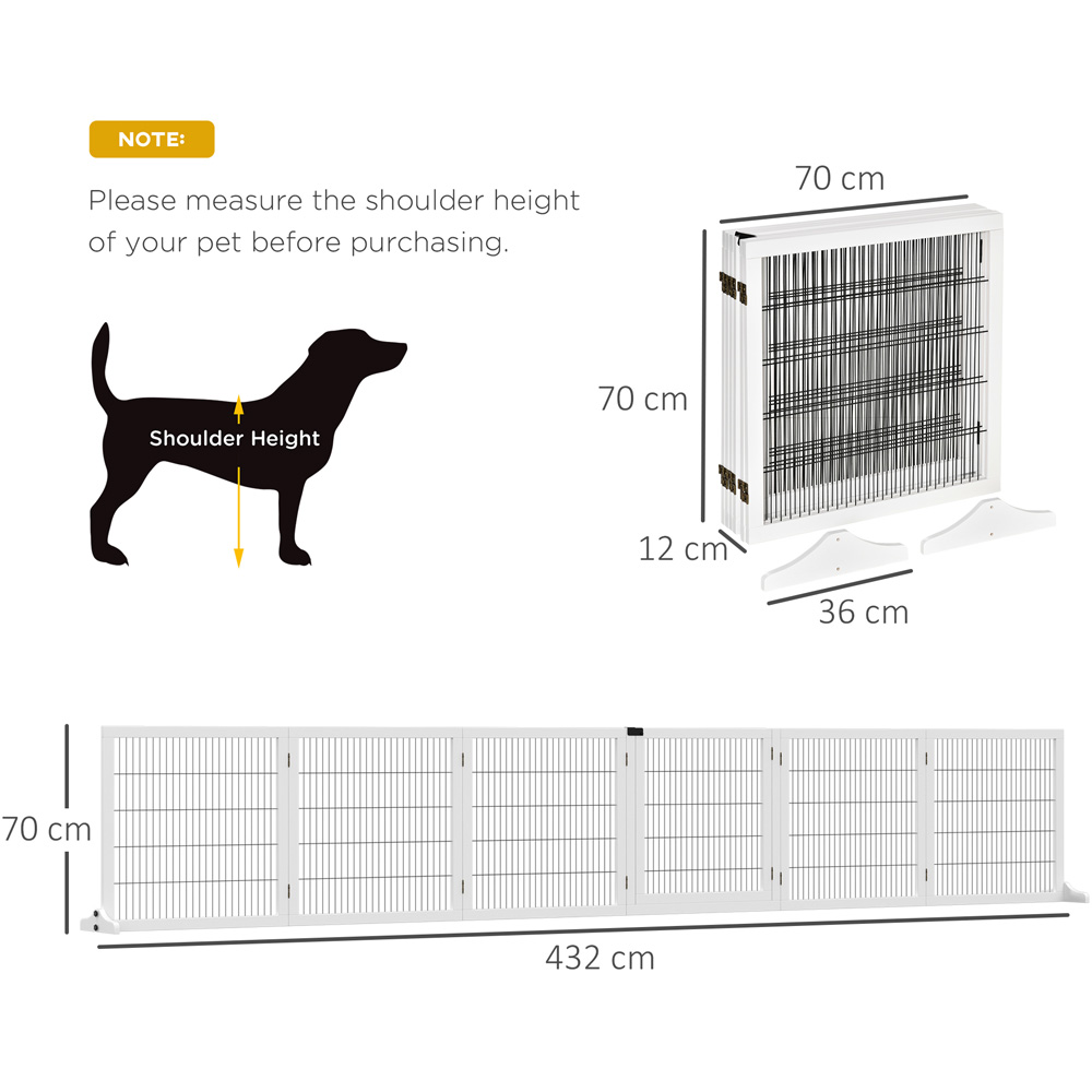 PawHut White 6 Panel Wooden Freestanding Foldable Pet Safety Gate Image 7