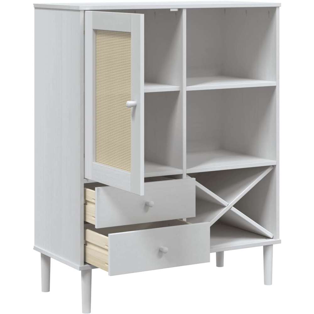 vidaXL Single Rattan Door 2 Drawer 6 Shelf White Pine Wood Highboard Image 5
