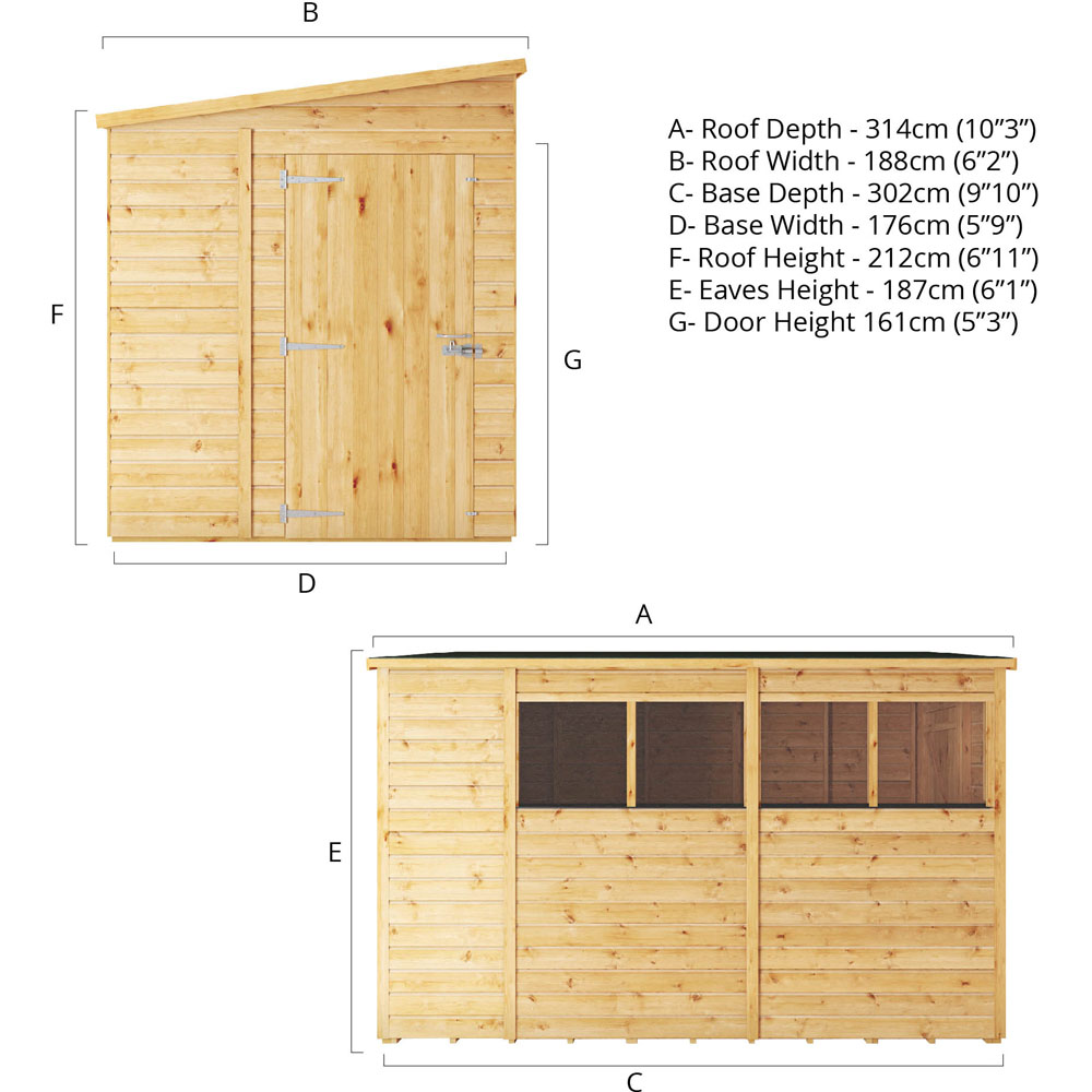 Mercia Woodsman 10 x 6ft Shiplap Glass Pent Shed Image 9
