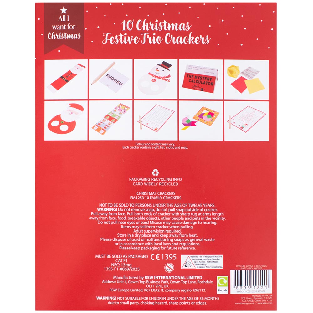 Pack of 10 Festive Trio Colour Crackers - Multicolour Image 2