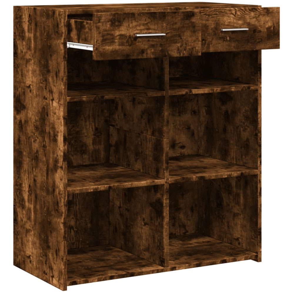 vidaXL 2 Drawer 6 Shelf Smoked Oak Sideboard Image 7