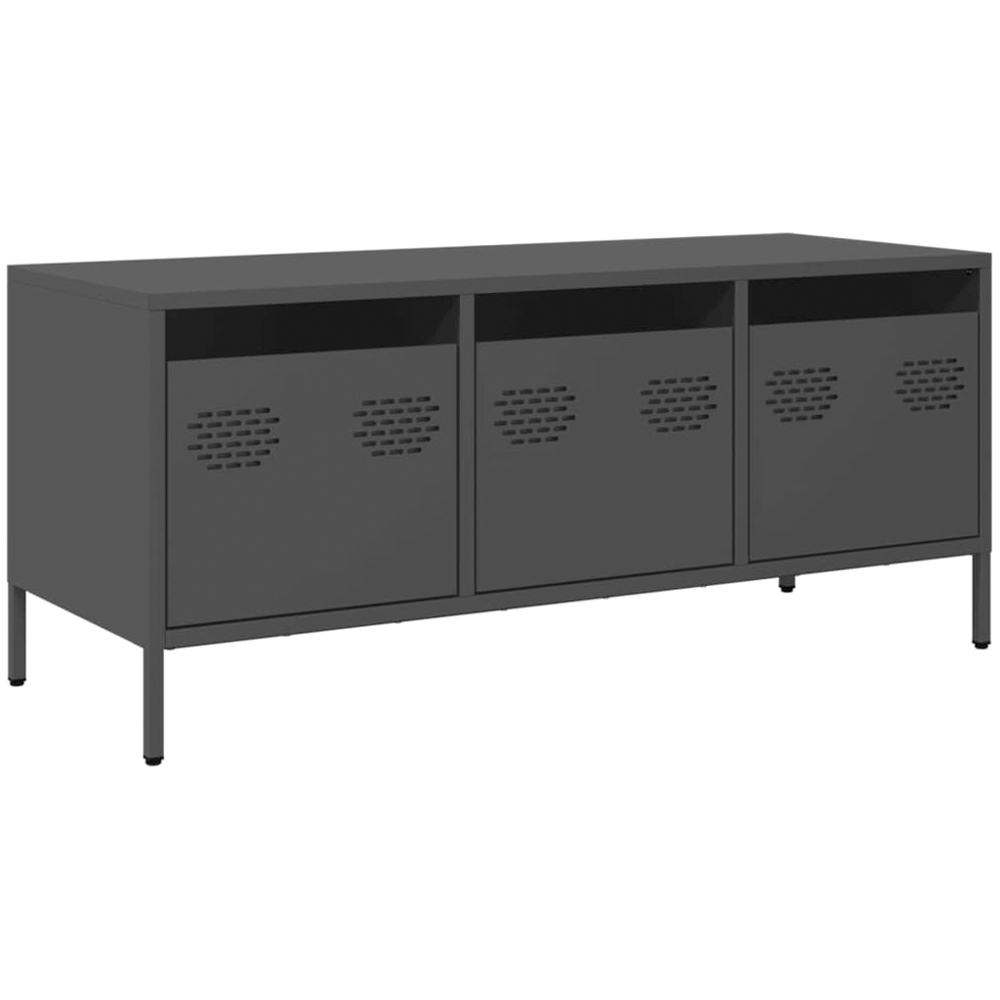 vidaXL 3 Drawer Black Steel Industrial Style TV Cabinet Image 2
