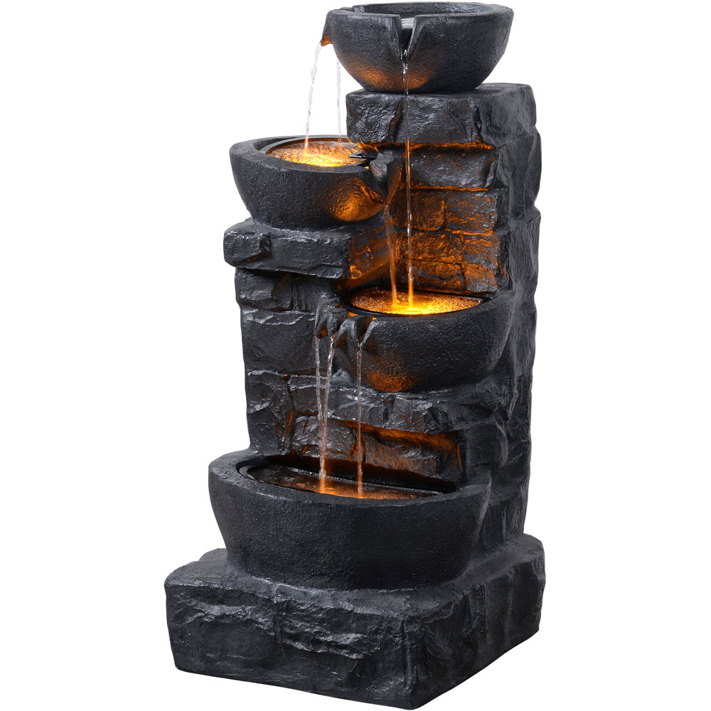Teamson Home Dark Gray Cascading Bowls and Stacked Stones LED Outdoor Water Fountain 33 inch Image 1