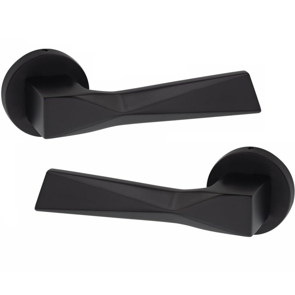 Golden Grace Modern Aura Matt Black Euro Lock Door Handles Set Image 3