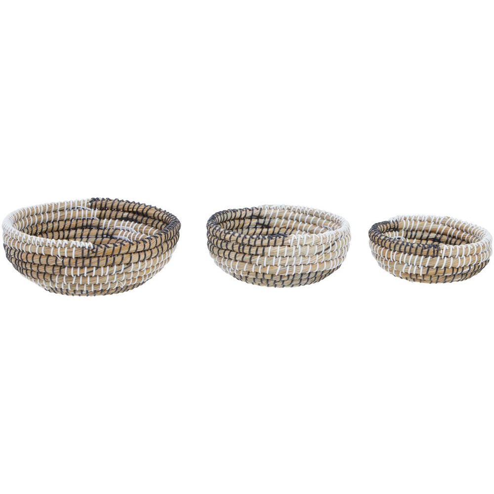 Premier Housewares White and Black Oval Straw Basket 3 Pack Image 1