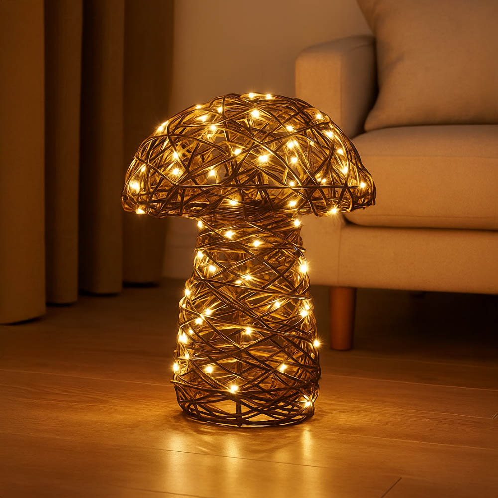 Garden Mile Warm White LED Rattan Mushroom Light 34cm Image 3