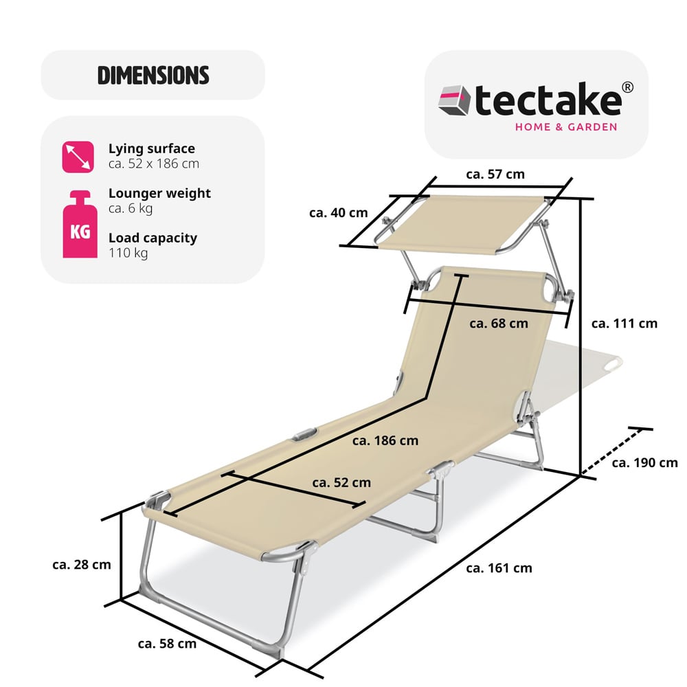 tectake Set of 2 Beige 4 Step Backrest Foldable Sun Lounger Image 9