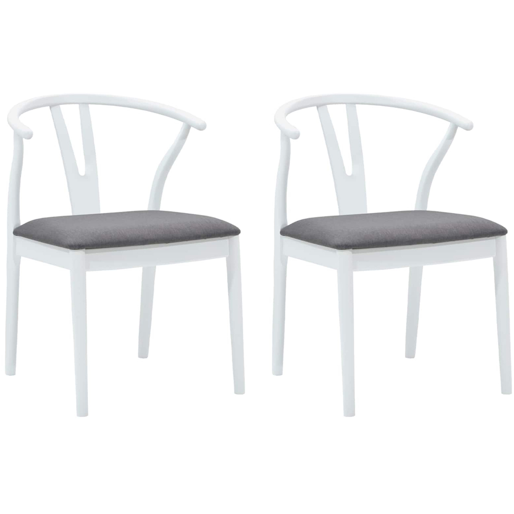 vidaXL Set of 2 White and Grey Rubberwood Curved Vintage Dining Chairs Image 8