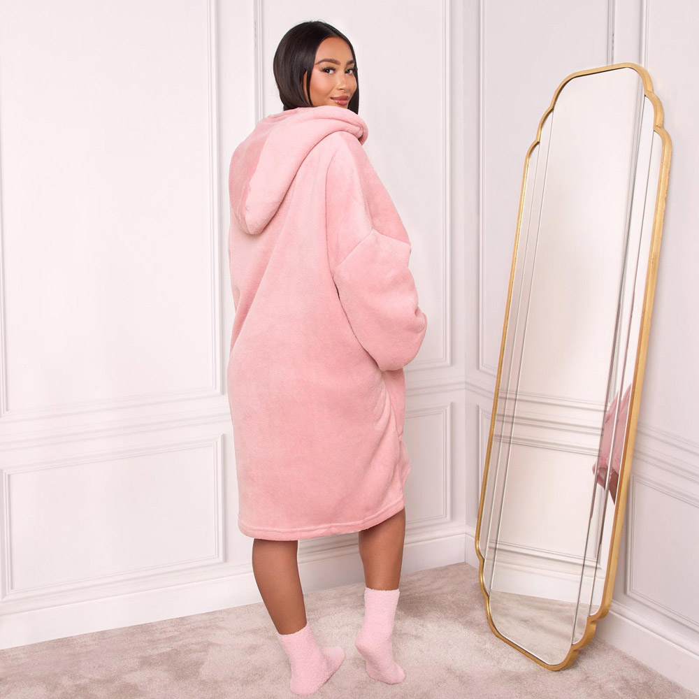Sienna Blush Pink Sherpa Fleece Zip Up Oversized Hoodie Blanket Image 3