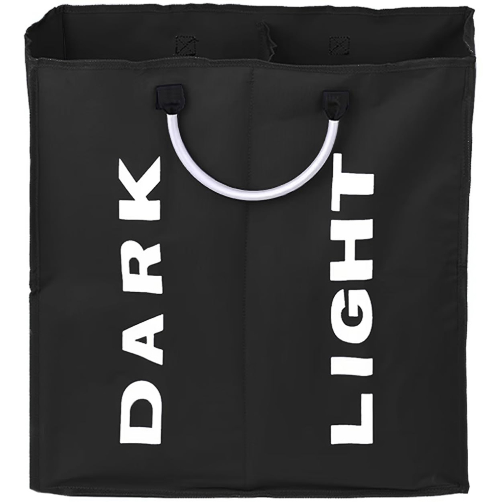 ATEK Double Compartment Black Collapsible Laundry Basket Image 1