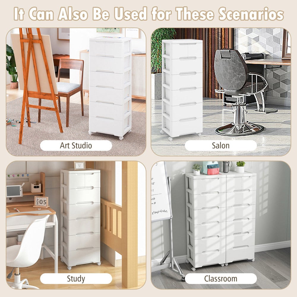 Costway 6 Drawer White Vertical Rolling Storage Cabinet Image 5