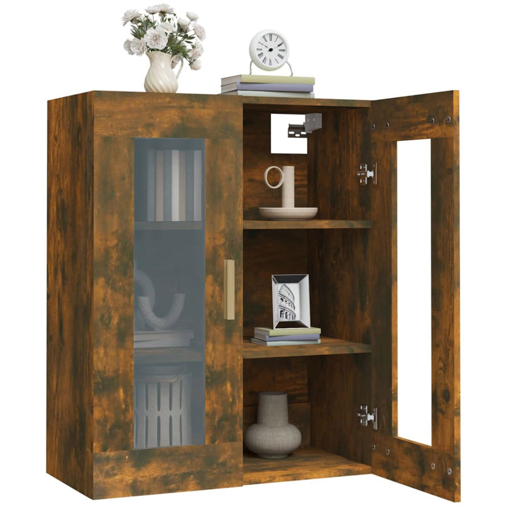 vidaXL 2 Door 3 Shelf Smoked Oak Hanging Wall Cabinet Image 6