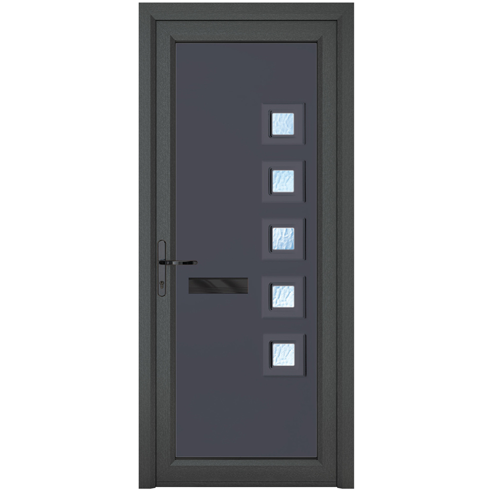 Crystal uPVC Front Door Contemporary 5 Glass Malaga Grey White Right Hand Obscure Glass 920x2090mm Image 1