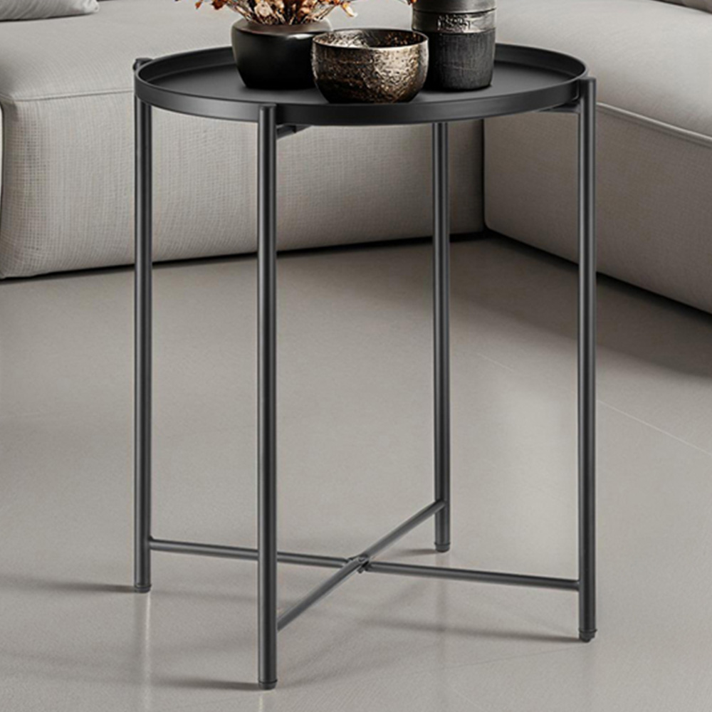tectake Chester Black Round Bedside Table Image 1