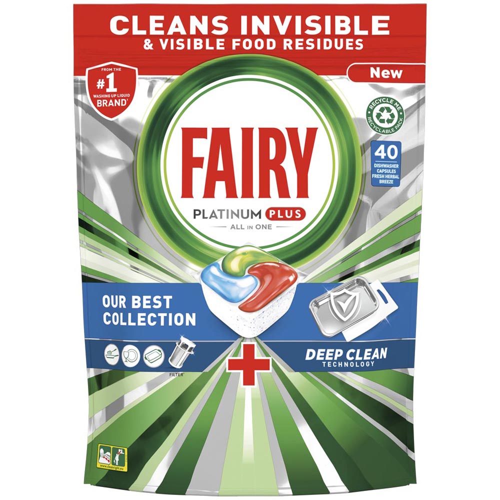 Fairy Auto Dish Wash Platinum Plus Deep Clean Dishwasher Tabs 40 Pack Image 1