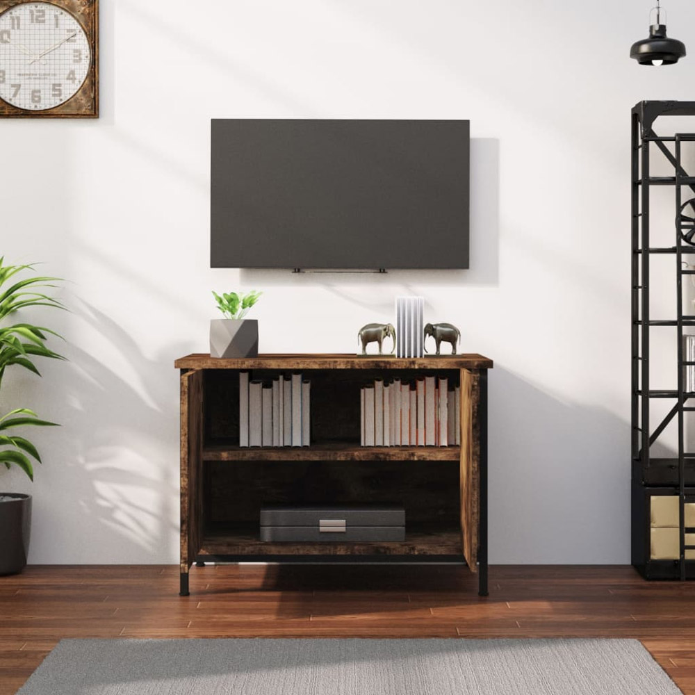 vidaXL 2 Door Smoked Oak TV Cabinet with Black Handles Image 3