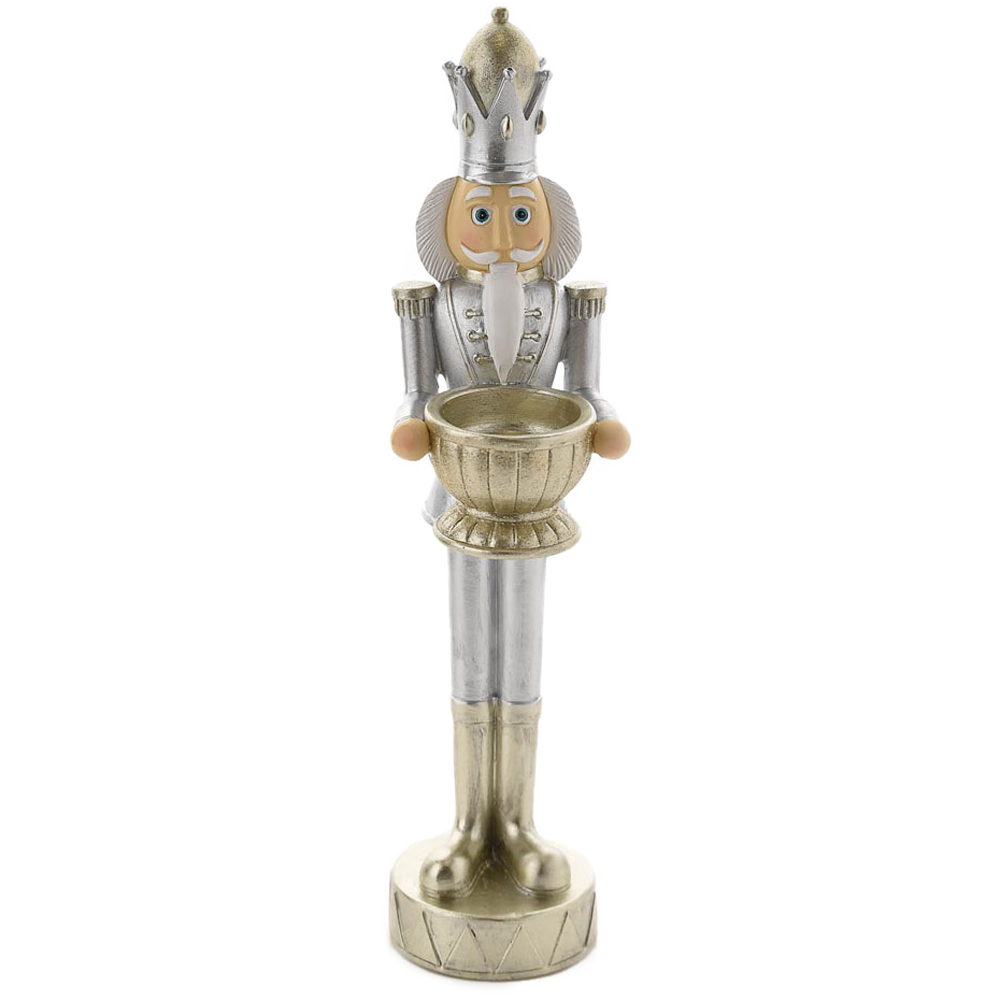 The Christmas Gift Co Silver Nutcracker Candle Holder Image 1