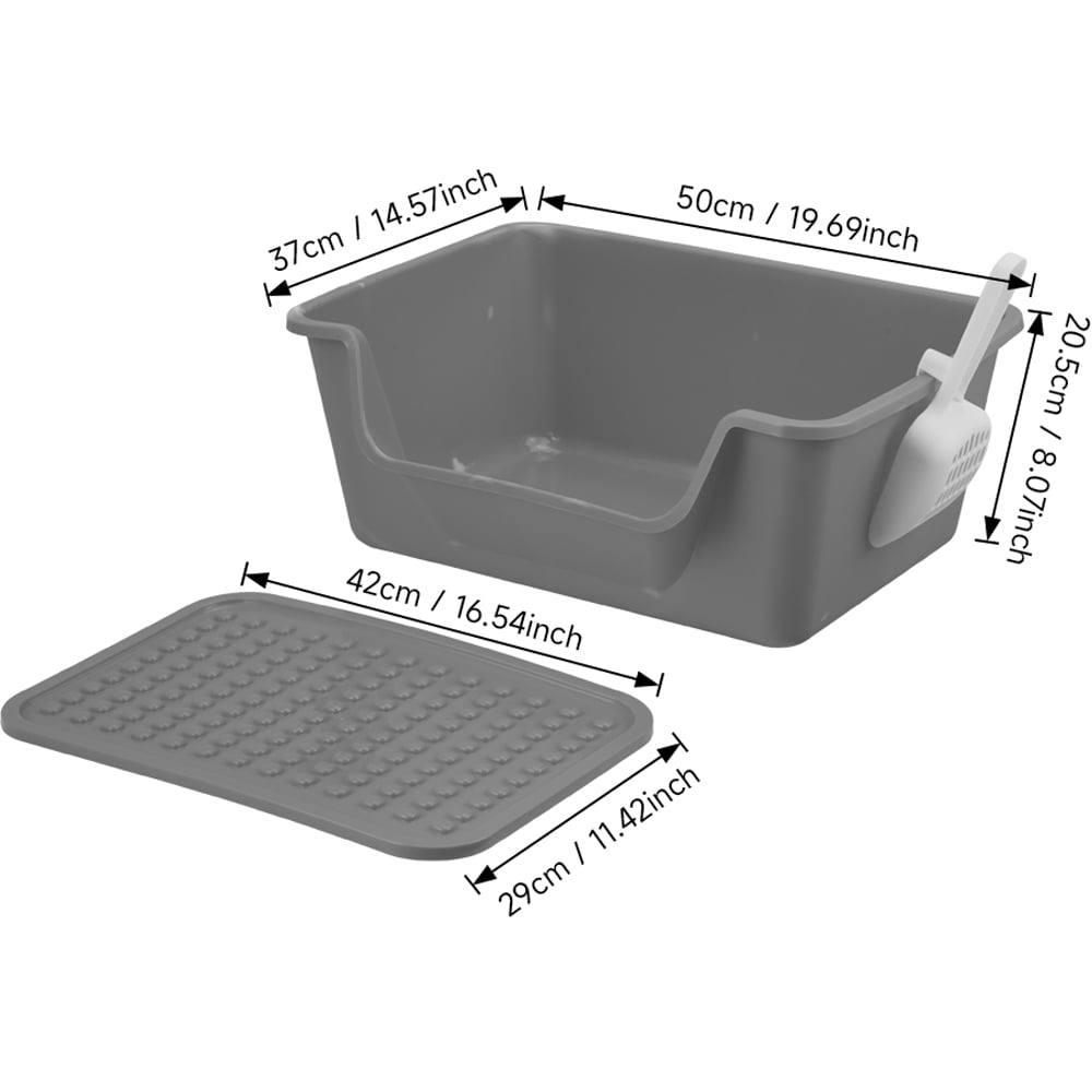 H&O Direct Grey Open Top Cat Litter Box with Scoop and Litter Mat 21 x 50 x 37cm Image 5