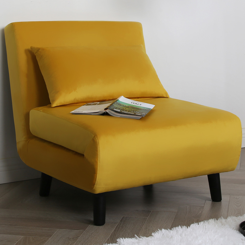 Aurora Single Seater Yellow Velvet Sofa Bed Image 1