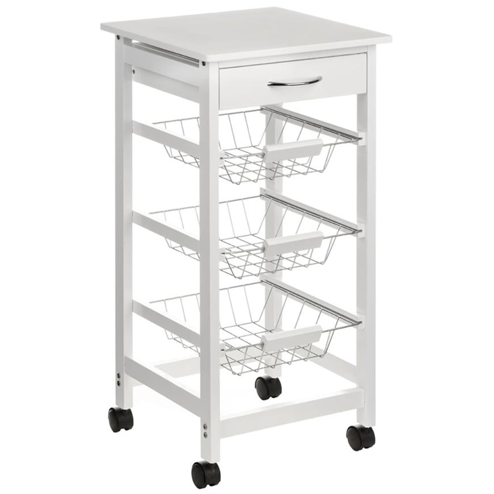 White Kitchen Trolley with 3 Wire Storage baskets Image
