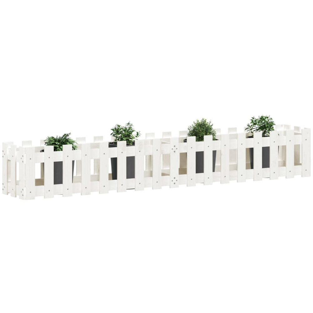 vidaXL White Solid Pine Wood Fence Design Raised Garden Bed 30 x 200 x 30cm Image 2