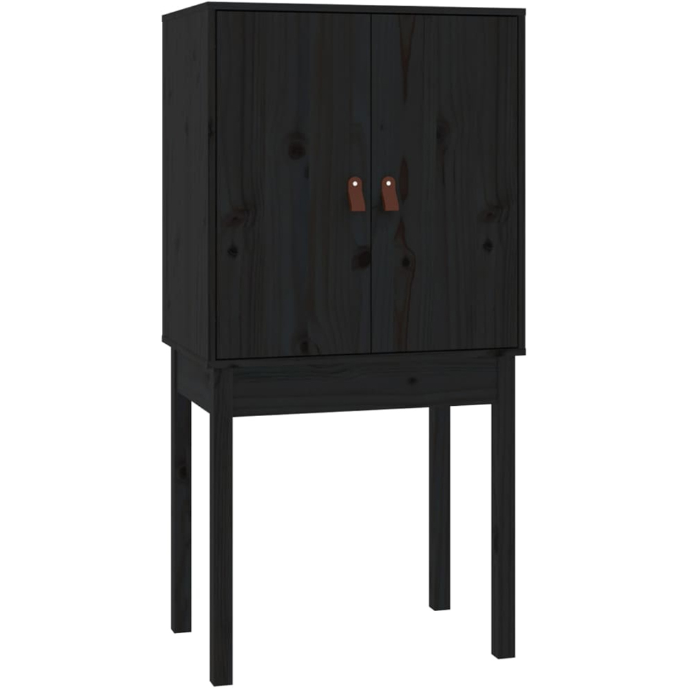 vidaXL 2 Door Black Solid Pine Wood Highboard Image 2