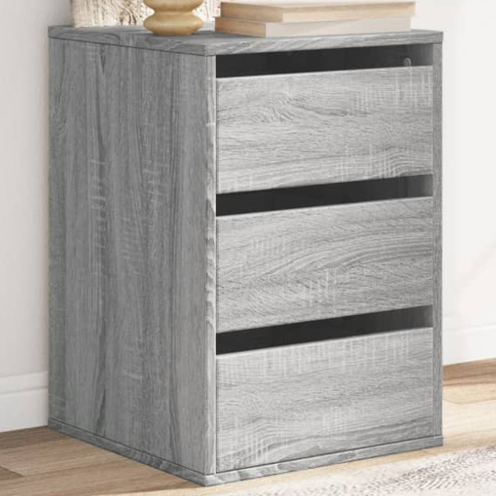 vidaXL 3 Drawer Grey Sonoma Oak Wooden Chest of Drawers Image 1