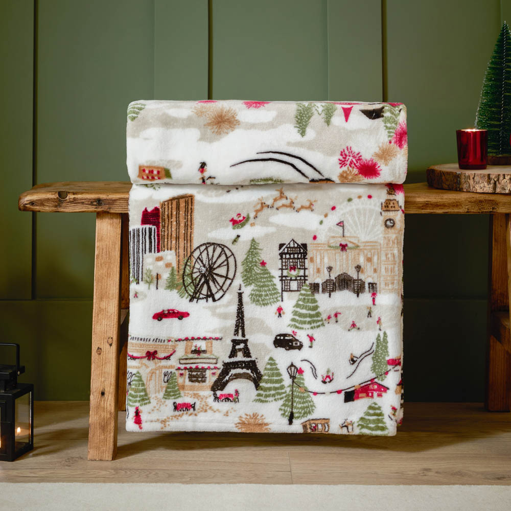 Furn Cream Joy To All Printed Fleece Throw 140 x 180cm Image 2
