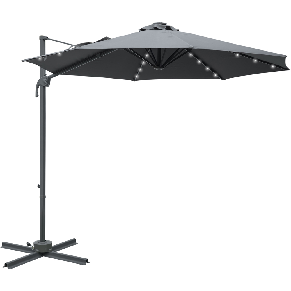 Outsunny Dark Grey Solar LED Crank and Tilt Parasol 3m Image 1