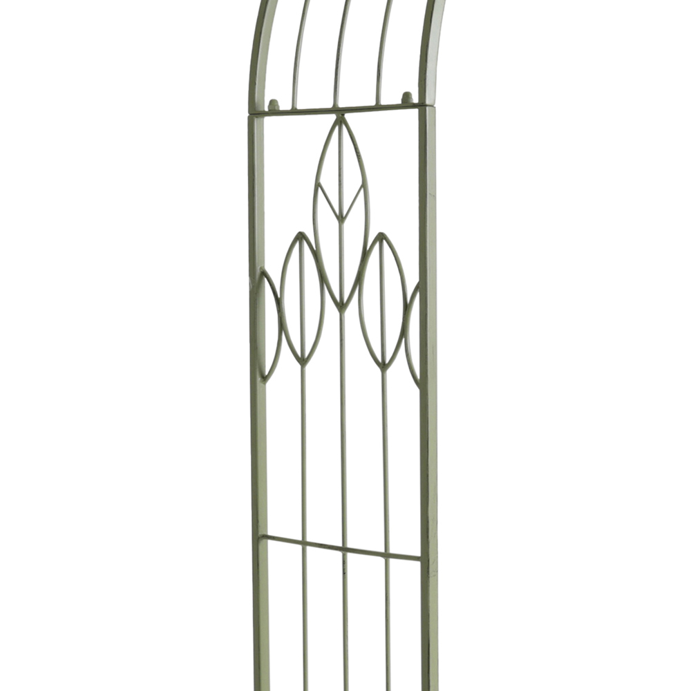 Charles Bentley 6.9 x 1.2 x 3.4ft Sage Green Rustic Metal Leaf Pattern Garden Arch Image 4