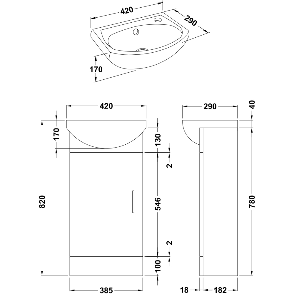 nuie Mayford Single Door Gloss White Floor Standing Cloakroom Vanity Unit with Ceramic Basic 400mm Image 2