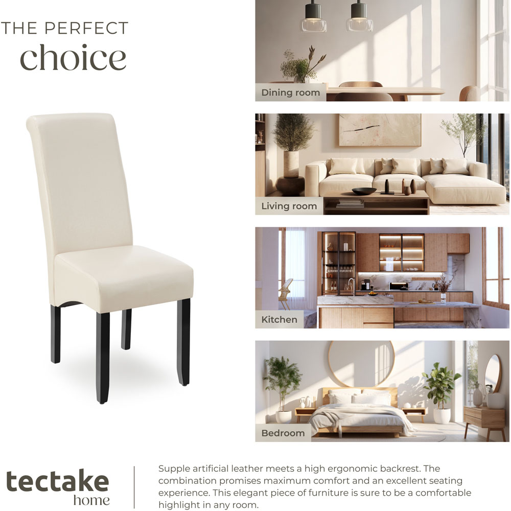 tectake Set of 2 Cream Faux Leather High Backrest Dining Chair Image 7