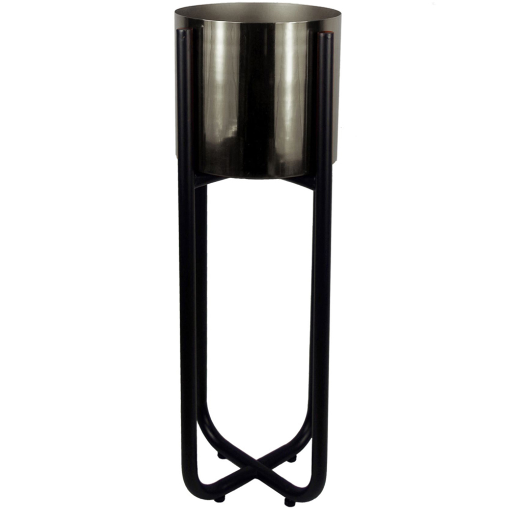Botanik Leaf Design Black Metal Planter Stand and Silver Plant Pot Set Image 1