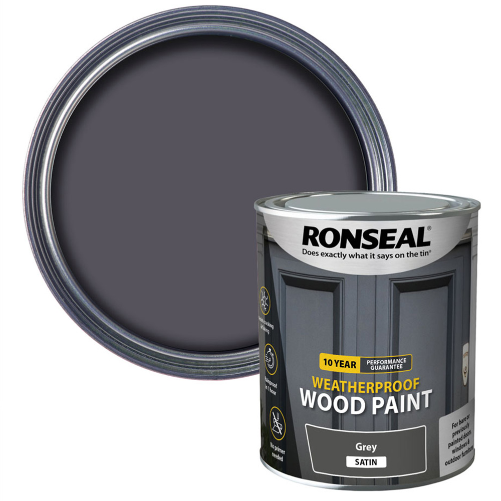 Ronseal 10 Year Weatherproof Wood Paint Grey Satin 750ml Image 1