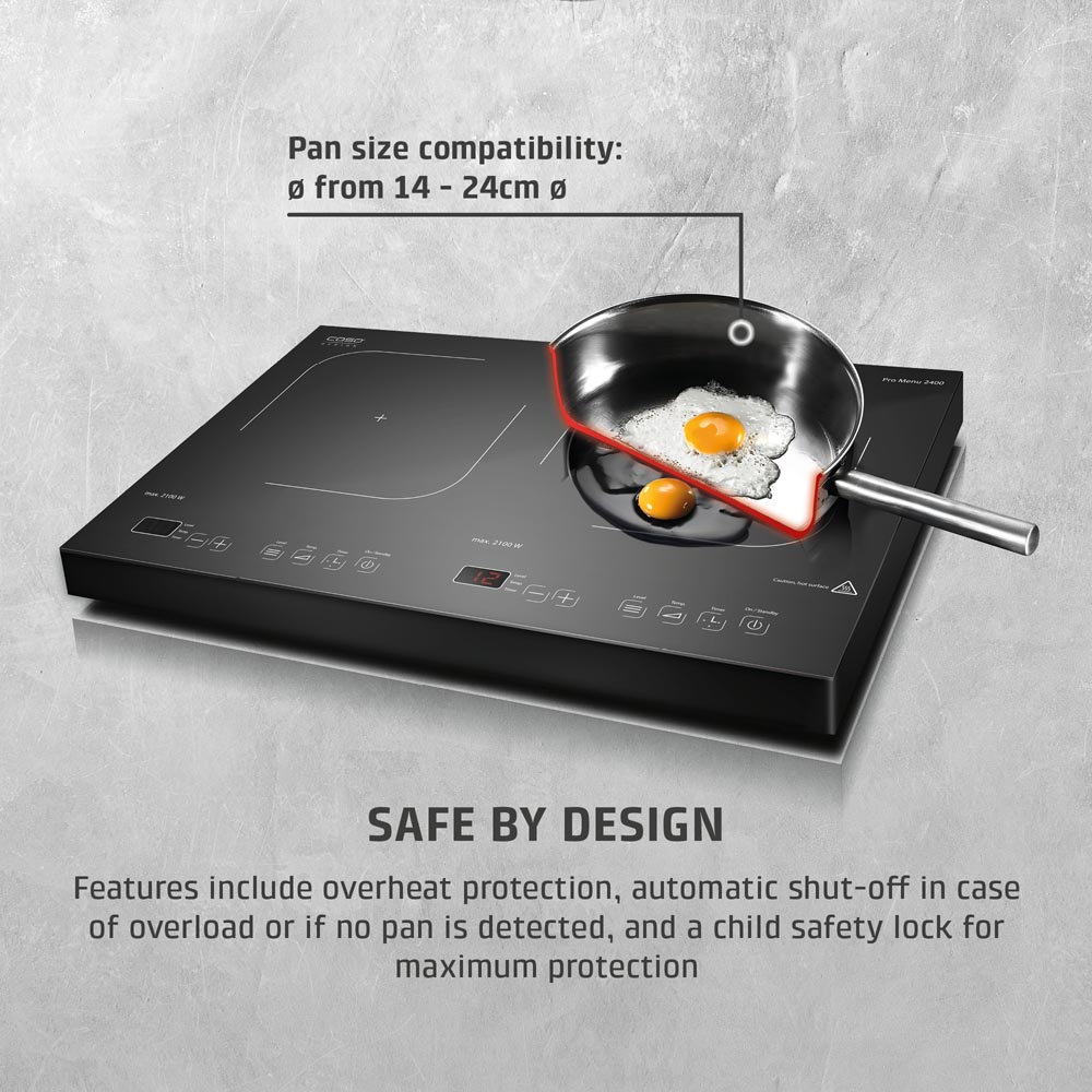 CASO Design ProMenu 2400 Black Twin Portable Induction Hob Image 8