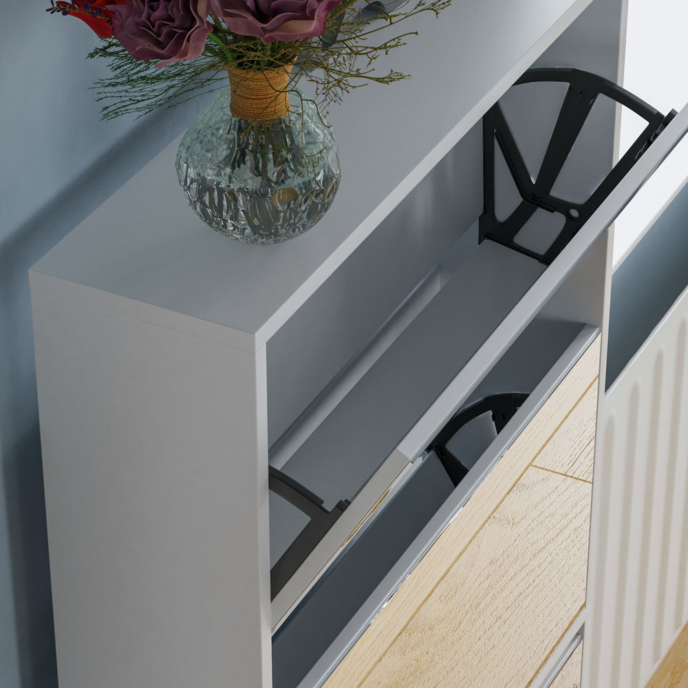 Home Vida Welham White 4-Drawer Mirrored Shoe Cabinet Rack Image 4